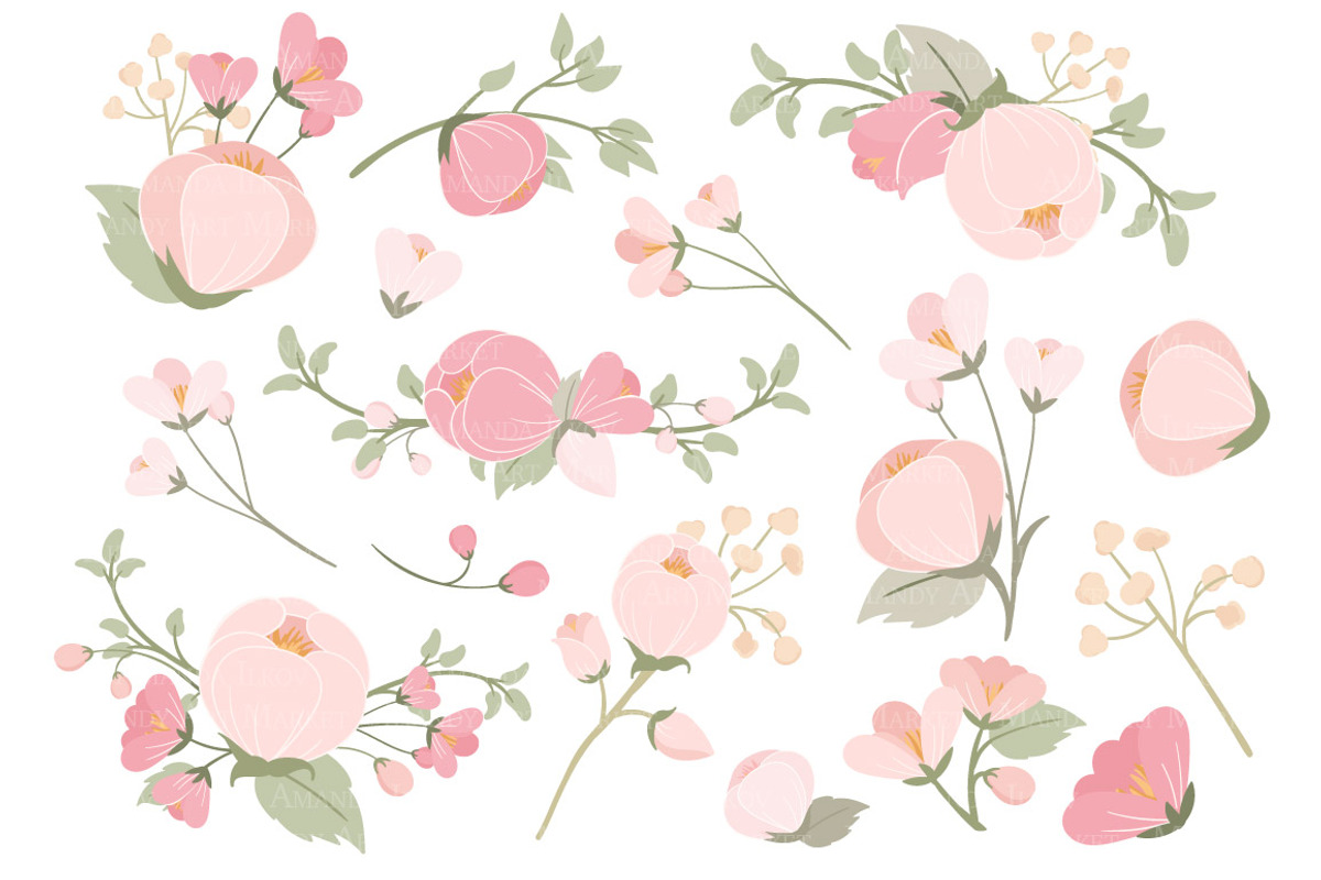 Soft Pink Flower Clipart & Vectors, an Illustration by Amanda Ilkov (Photo 3 of 3)