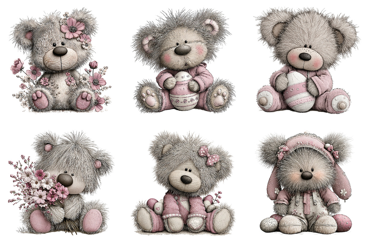 Whimsical easter teddy bear clipart, an Illustration by SinaCreation (Photo 5 of 11)