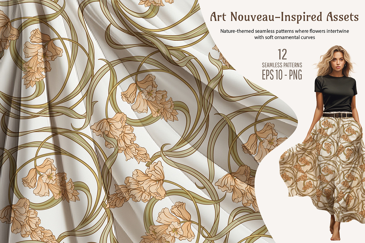 Art Nouveau Floral Seamless Patterns, a Pattern Graphic by Elen-Lane (Photo 1 of 6)