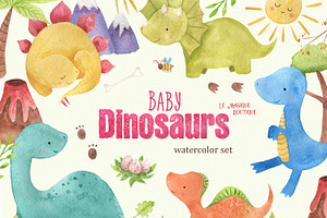 Baby Dinosaur Watercolor Clipart