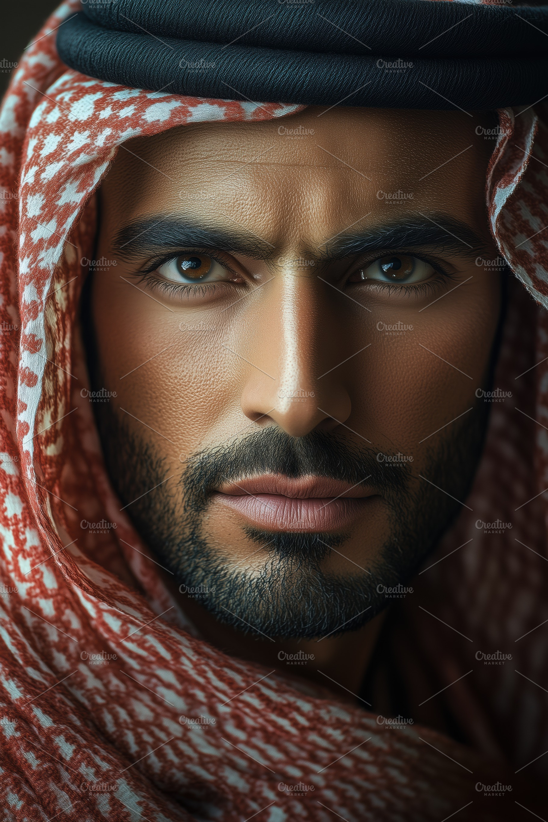 A close-up portrait of a arabic man wearing traditional Middle Eastern ...