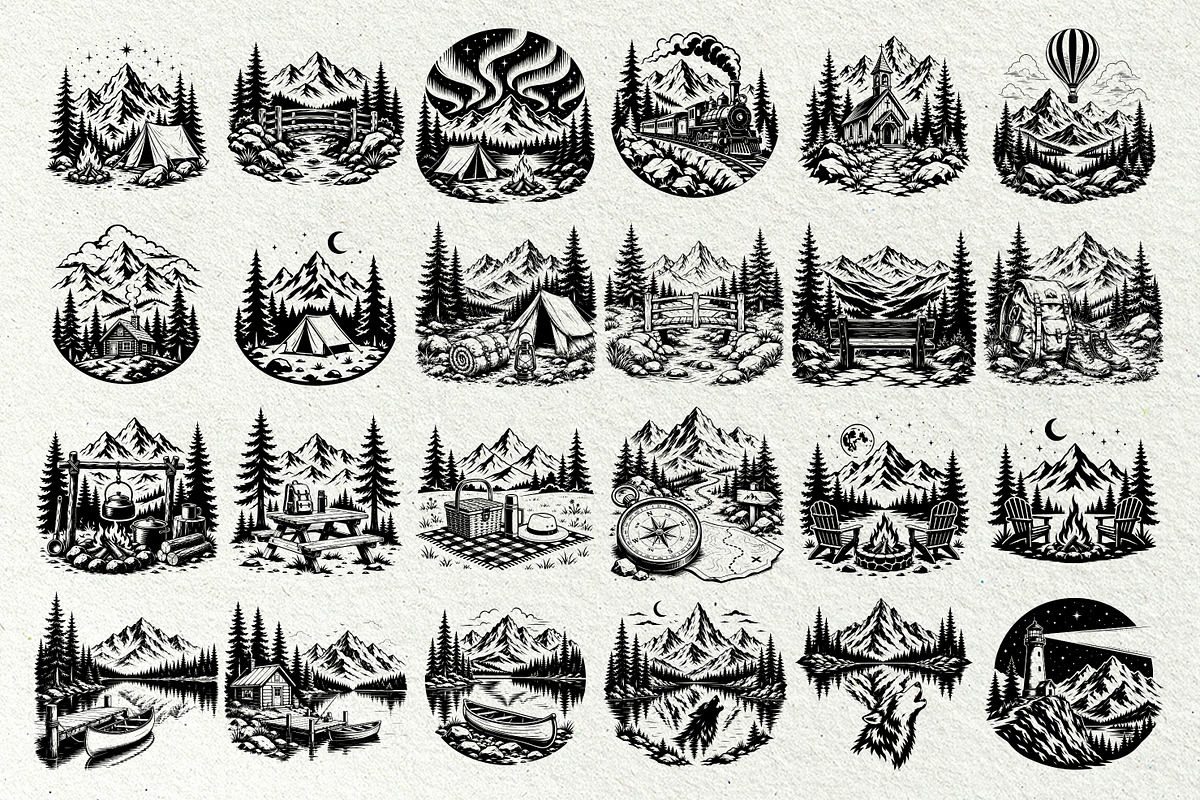 Mountain Scenes SVG Graphics, a Decorative Illustration by DENIDigitalArtSudio (Photo 4 of 8)