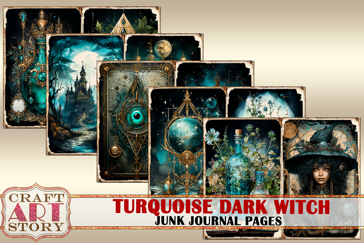 Turquoise dark witch Junk Journal, a Person Illustration by CraftArtStory (Photo 2 of 6)