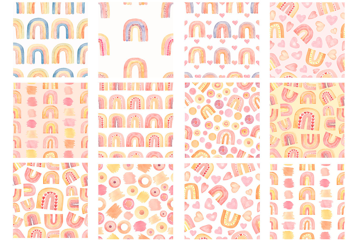 Watercolor Rainbows Pattern, a Pattern Graphic by MayaNavits (Photo 3 of 10)