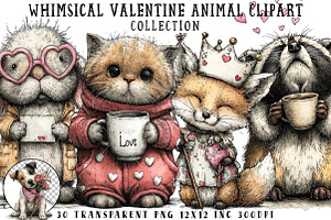 Whimsical Valentine Animal Clipart, an Illustration by OK Design