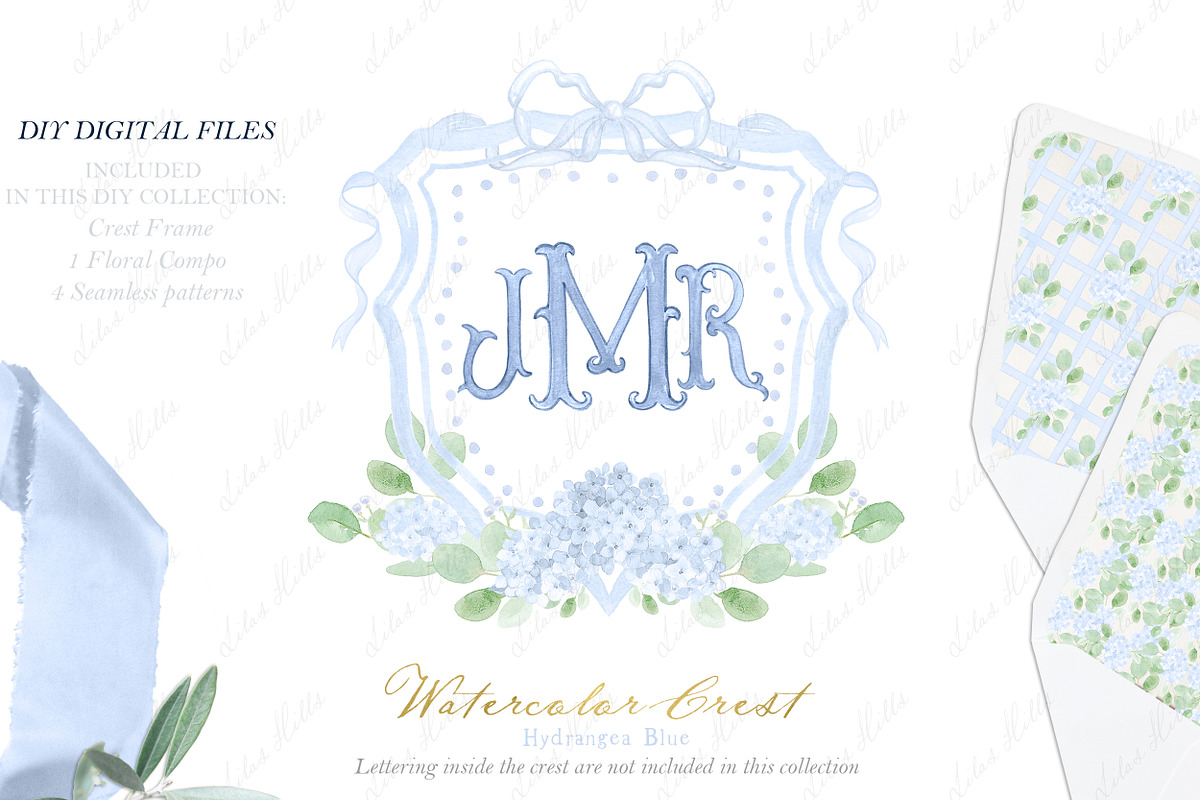 Blue Hydrangea Watercolor Crest, an Illustration by LABFcreations (Photo 1 of 4)