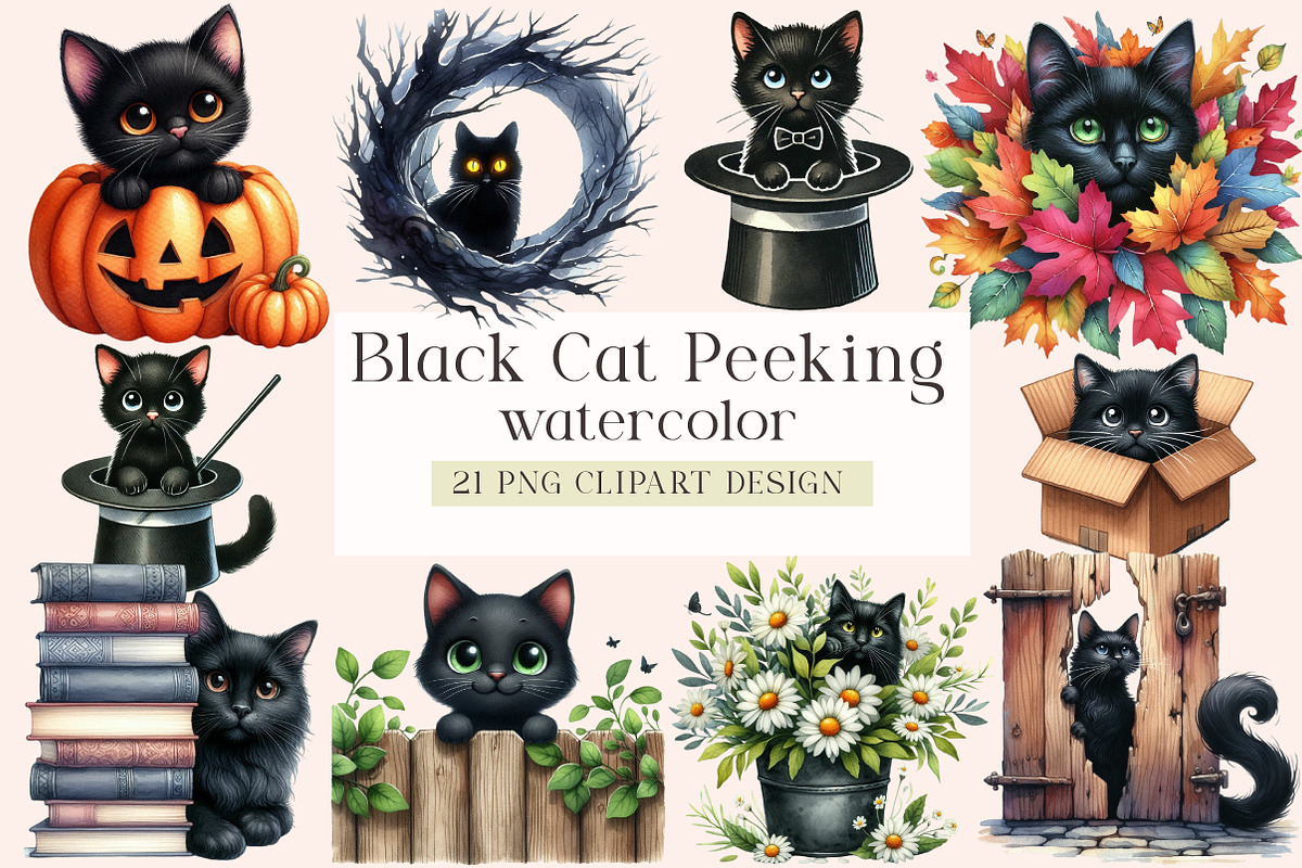 Black Cat Peeking Clipart, an Illustration by DreamArtGraphic (Photo 1 of 4)
