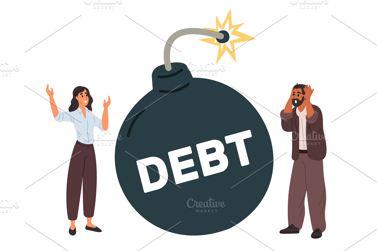 Man and woman terrified of huge, a Finance Illustration by Vectorbuum