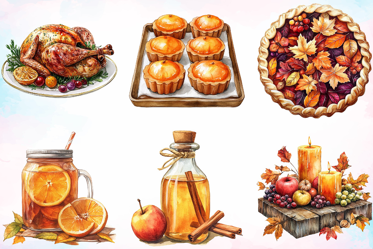 Watercolor Thanksgiving Dinner Clipa, a Seasonal Illustration by Canvas Craft (Photo 3 of 4)