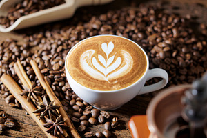 White coffee cup and roasted coffee featuring cup, morning, and hot