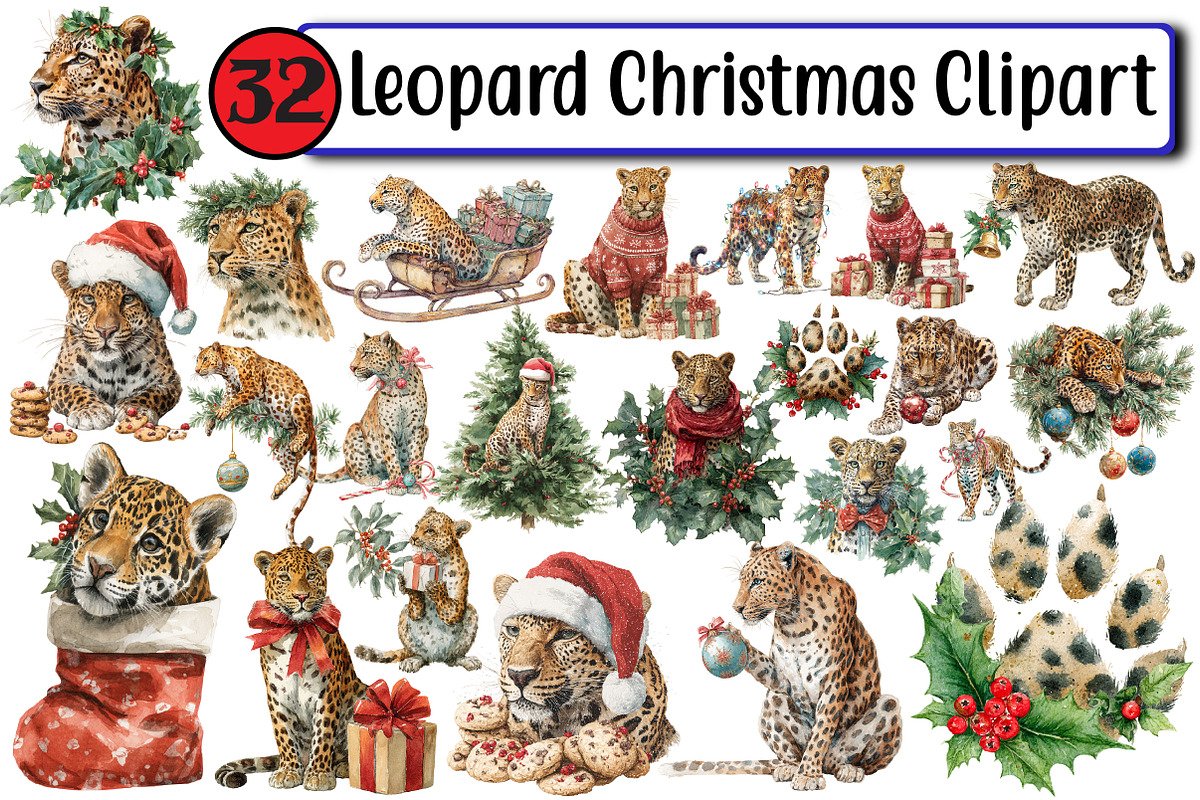 Leopard Christmas Clipart, an Illustration by Design Market (Photo 1 of 3)