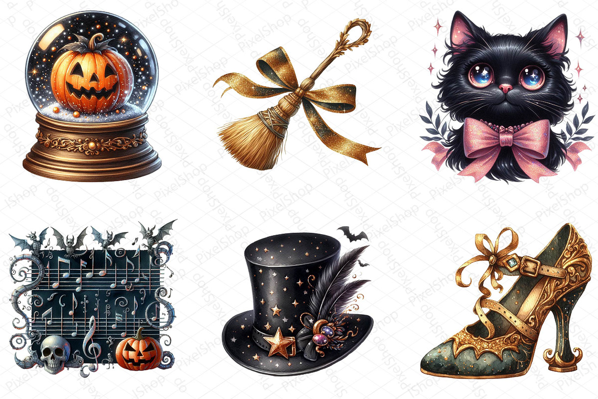Vintage Glitter Halloween Clipart, an Illustration by DreamPrint404 (Photo 2 of 5)