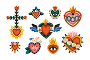 Vintage sacred Mexican hearts set, a Decorative Illustration by Good Studio (Thumbnail 2 of 10)