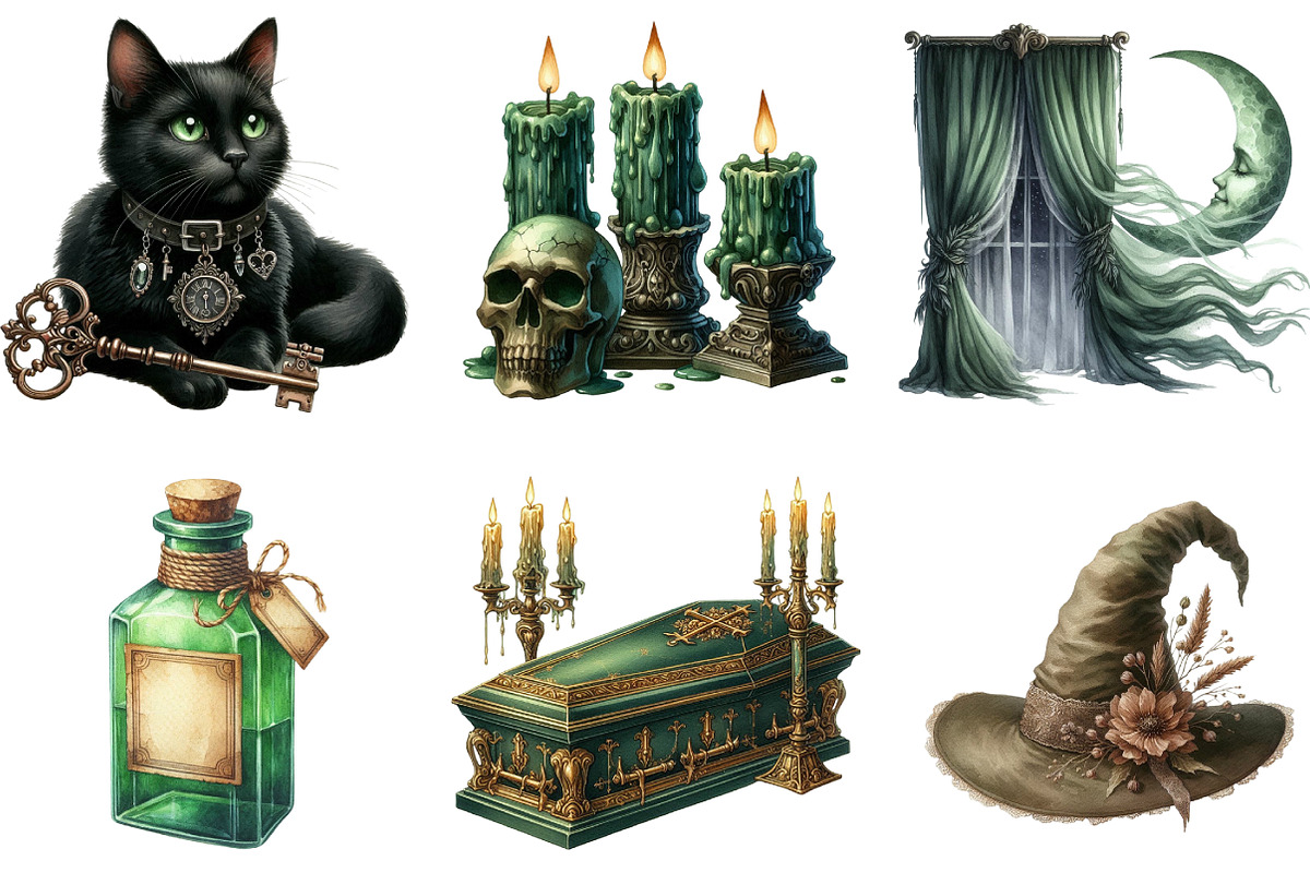 Antique Green Halloween Clipart, an Illustration by DreamArtGraphic (Photo 2 of 5)