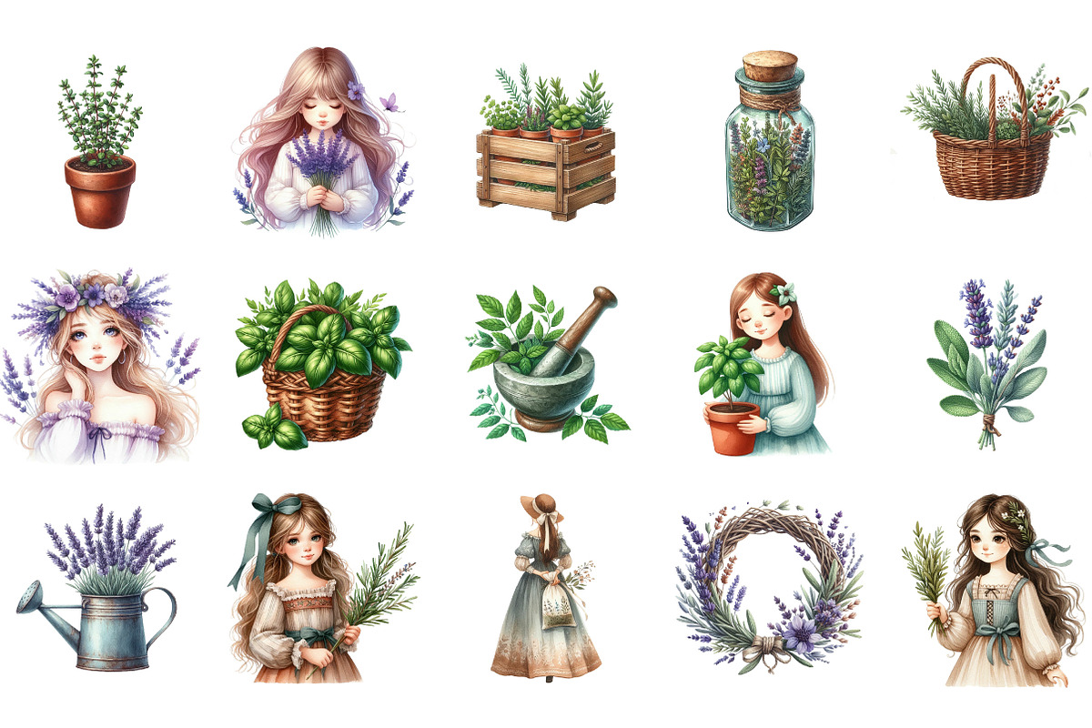 Watercolor Healing Herbs Clipart, an Illustration by Designking (Photo 2 of 5)
