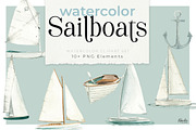 Sailboats Watercolor Clipart Set, an Illustration by Kamides (Thumbnail 1 of 4)