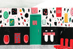 Urinals in a public mens restroom, an Empty State Illustration by Sybillla