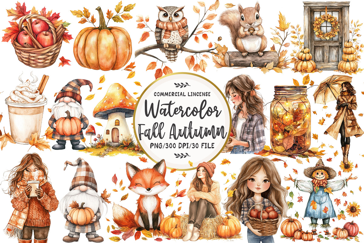 Fall Autumn Sublimation Clipart, an Illustration by OK Design (Photo 1 of 5)
