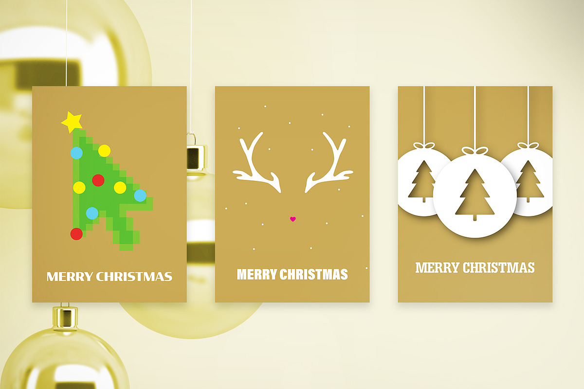Golden Merry Christmas Postcards Set, a Print Template by McLittle Stock (Photo 1 of 4)