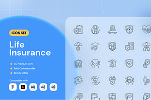 Life Insurance Icon Set, an Outline Icon by Nathaya Studio
