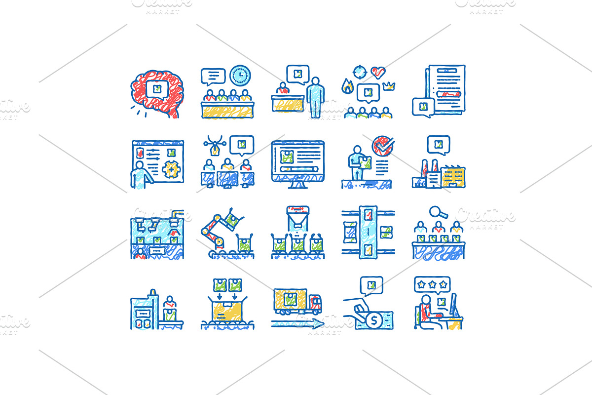 Industrial Process set Icons hand, an Object Illustration by pikepicture