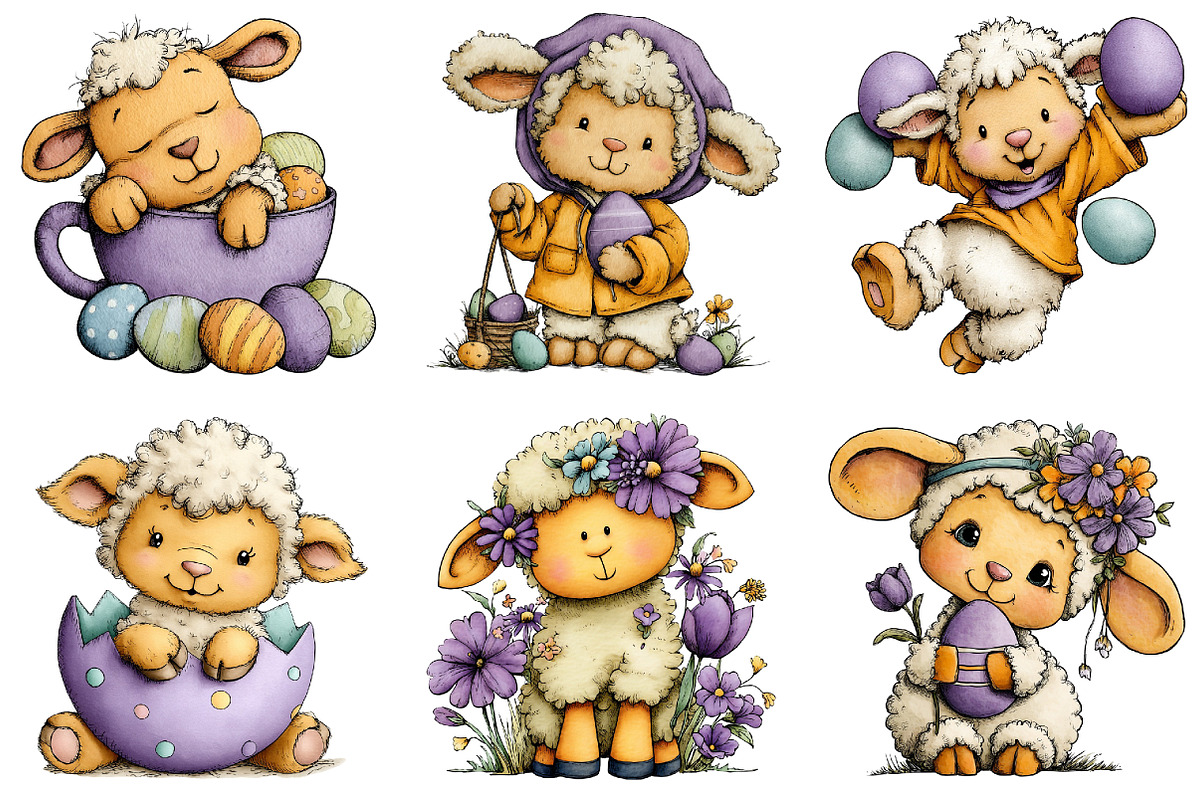 Whimsical Easter Sheep Clipart, an Illustration by Dream Creation (Photo 2 of 6)