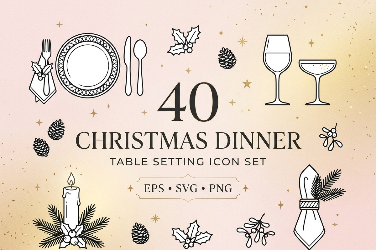 40 Christmas Dinner Table Icons, an Outline Icon by adenpinkstore (Photo 1 of 20)