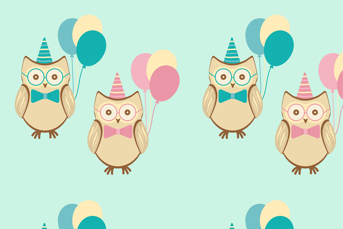 Seamless Pattern of Owls with Balloo, an Animal Illustration by JYa_Design