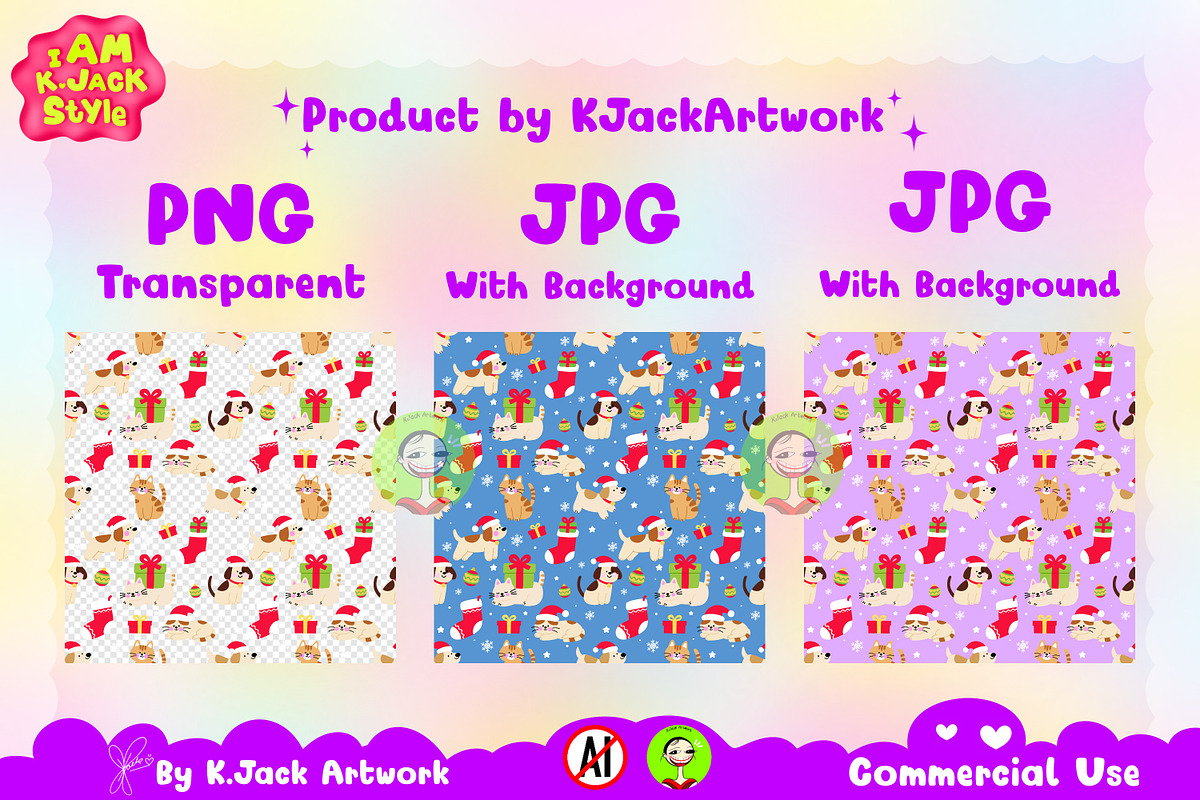 Cute Christmas Pets Seamless Pattern, a Background Graphic by K.JackArtwork (Photo 2 of 8)