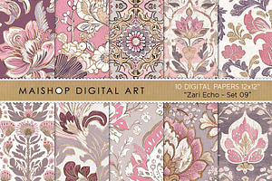 Batik Style Floral Digital Papers, a Pattern Graphic by Maishop