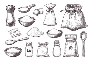 salt engraving set. hand drawn spice, a Food Illustration by Stock-Smart-Start