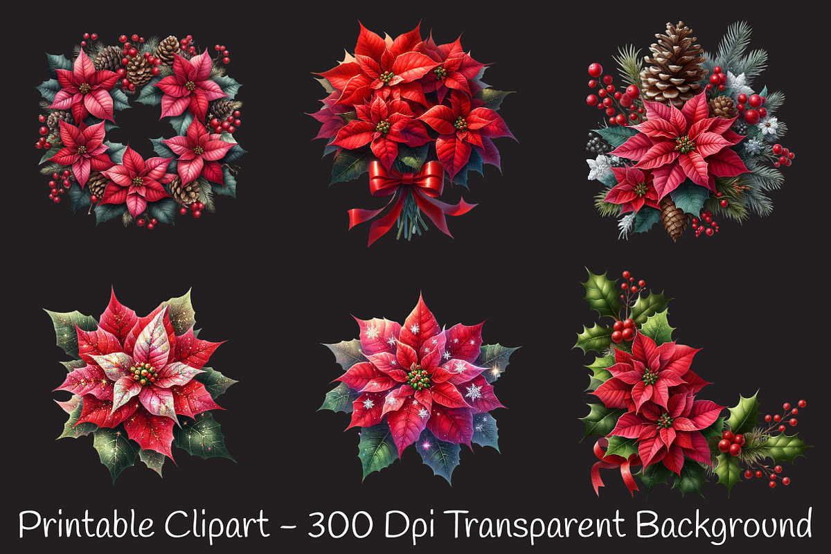 Festive Poinsettia Flower Clipart Bu, an Illustration by RobertsArt (Photo 5 of 7)