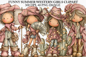 Funny Summer Western Girls Clipart, an Illustration by Canvas Craft