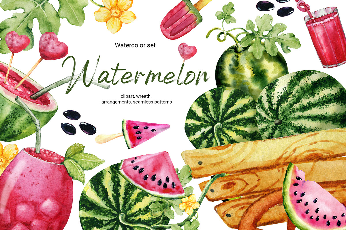 Juicy watermelon, watercolor summer, a Food Illustration by Artmanata (Photo 1 of 12)