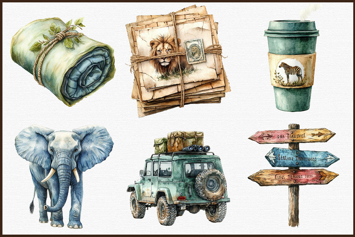 Watercolor Safari Travel Journal Cli, an Illustration by Sublimation Artist (Photo 3 of 6)