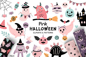 Pink Halloween clipart & patterns