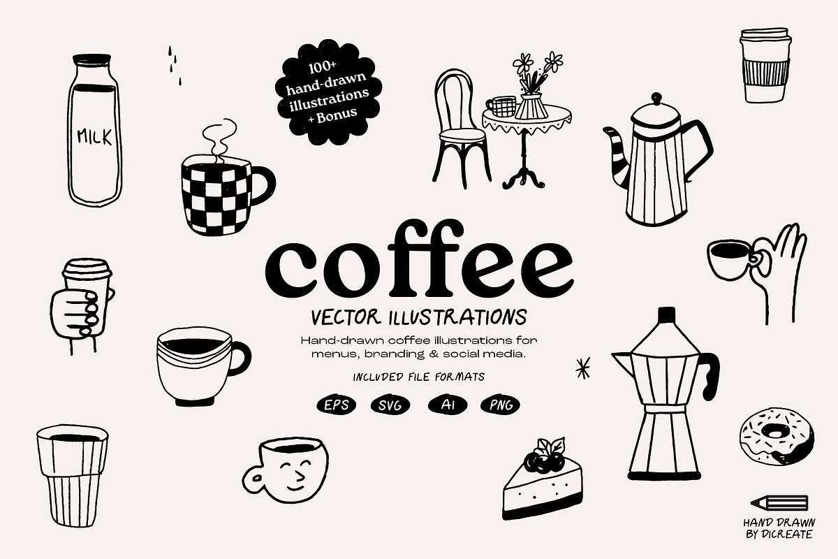 Coffee Hand-Drawn illustrations, a Food Illustration by dicreate (Photo 1 of 12)