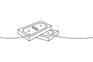 Two dollar bills one line continuous, a Technology Illustration by GraphiShop