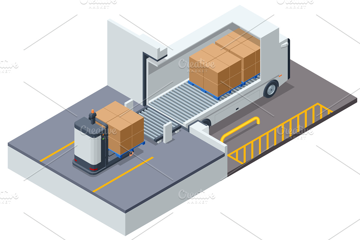 isometric warehouse dock, an Illustration by Golden Sikorka