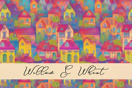 Vibrant Townscape Seamless Pattern