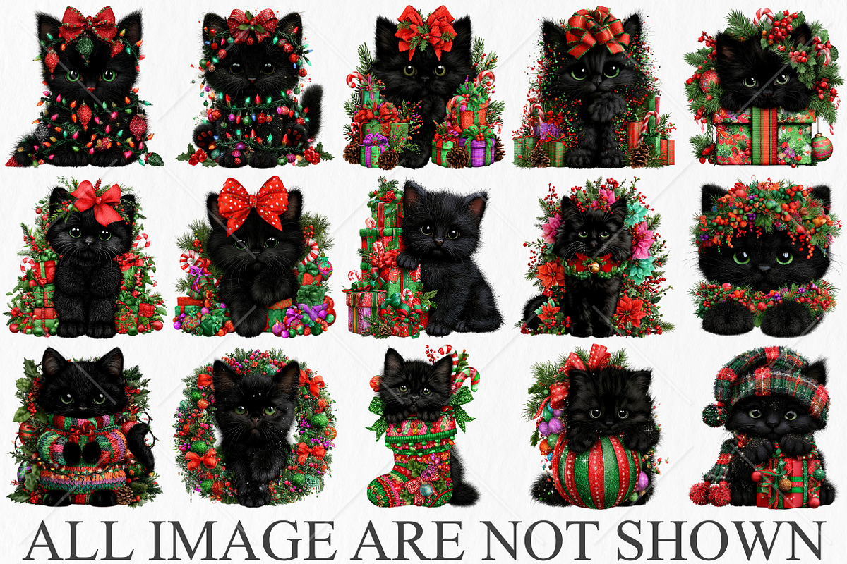 Whimsical Christmas Black Cat PNG, a Seasonal Illustration by Canvas Craft (Photo 3 of 10)