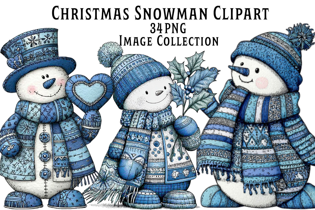 Christmas Blue Snowman Clipart, an Illustration by Dream Creation (Photo 1 of 8)