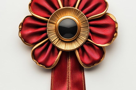 Red and Gold Award Ribbon Flower Des, an Abstract Photo by Pixeness