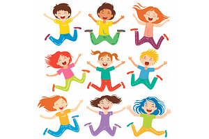 Nine Children Jumping Joyfully