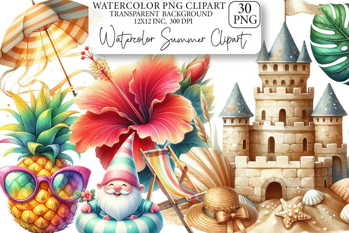 Watercolor Summer Clipart, an Illustration by DreamPrint404 (Photo 1 of 6)