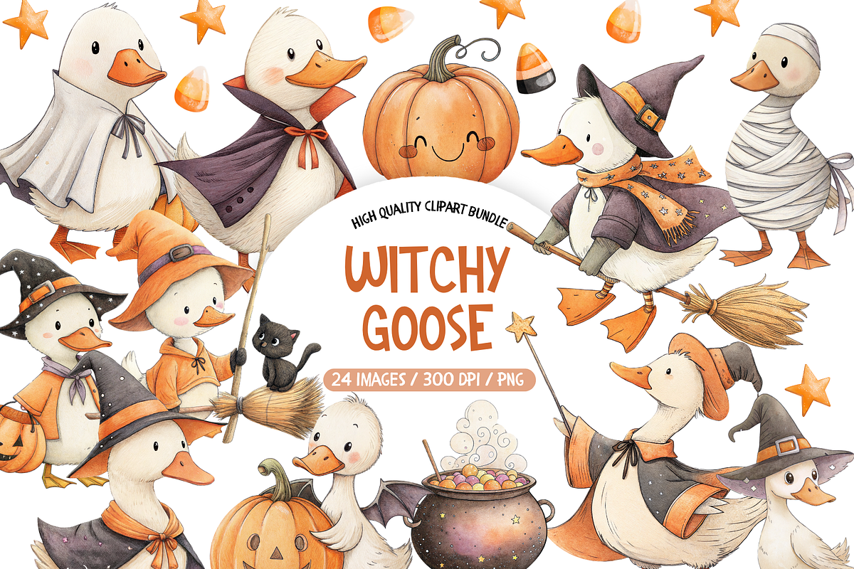 Witchy Goose Parade Clipart, an Illustration by TatiMockup (Photo 1 of 5)