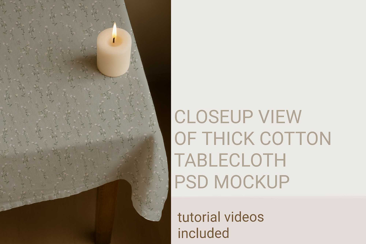 CLOSEUP VIEW OF THICK TABLECLOTH PSD, a Household Mockup by jenartstudio (Photo 3 of 3)