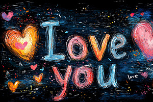 Colorful Artistic Illustration Of I Love You With Hearts