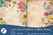 Distressed Doodle Flowers Papers, a Background Graphic by Joaquin Fernandez Studio (Thumbnail 4 of 4)