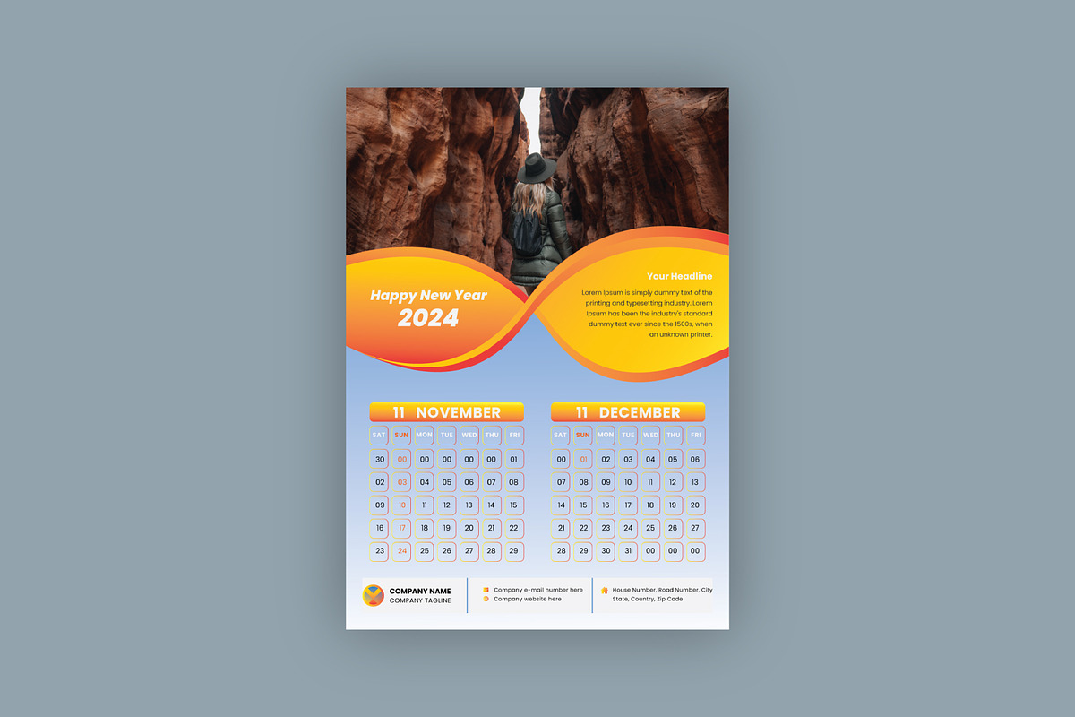 Modern 6 Pages Wall Calendar 2024, a Stationery Template by Annudesign (Photo 2 of 8)